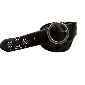 Aeropostale Genuine Leather Floral Cutout Black Belt Medium Made in USA Y2K